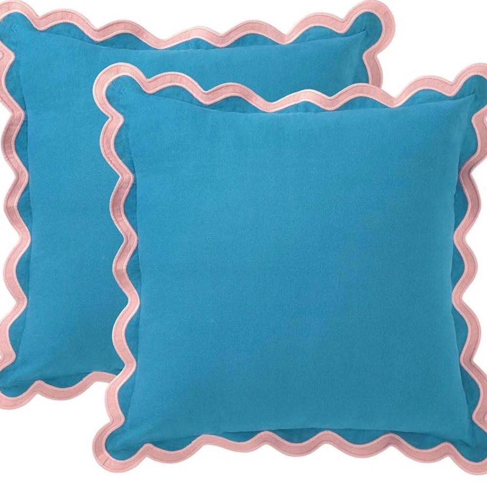 Blue scallop pillow covers. 100% cotton.